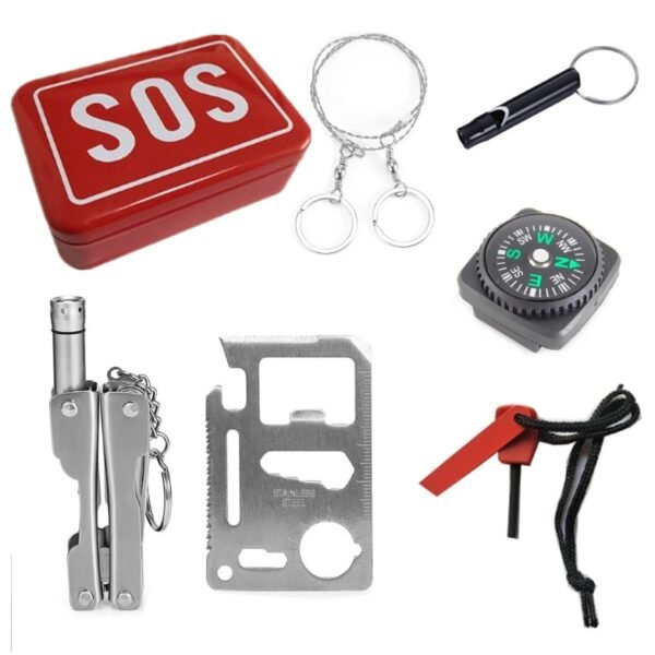 Outdoor SOS box emergency box small iron box camping multi-purpose tool emergency equipment set