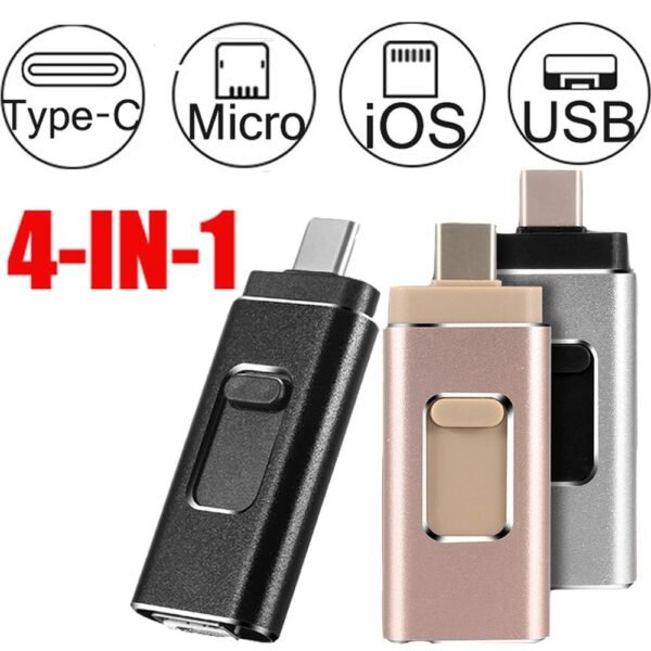 متوافق مع أجهزة أبل، عصا 4 في 1 لأجهزة آيفون وأندرويد، مفتاح USB من النوع C